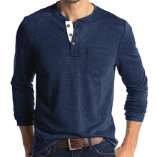 Cargar imagen en el visor de la galería, Mens Casual Round Neck Buttons Shirt Tops Soild Color Long Sleeves Slim Fit Tee