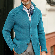 Cargar imagen en el visor de la galería, Winter Men's Knit Sweater Soft Warm Breathable Handsome Stand Collar Cardigan Suit Thick Knit Suit Jacket