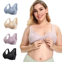 Cargar imagen en el visor de la galería, Women's Plus Size Lace Wide Straps Wireless Bra Front Closure Push Up Bras