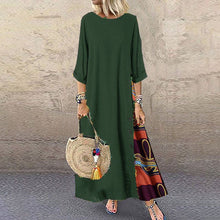 Cargar imagen en el visor de la galería, Colarinho redondo floral de outono com botões de bloqueio de cor e vestido de mangas patchwork. Solto e confortável, com cores de retalhos para um ar de elegância e generosidade. Disponível em 12 cores à escolha.