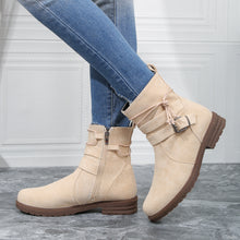Load image into Gallery viewer, Women Buckle Decor Tie Side Faux Suede Boots
