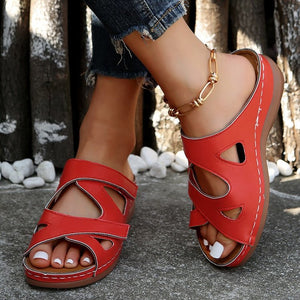 Hollow solid color platform women's slippers