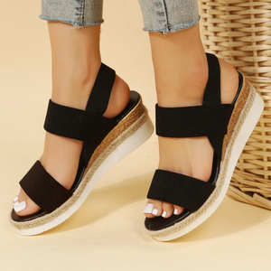 Stretch Peep Toe Casual Side Hollow Slope Bottom Sandals