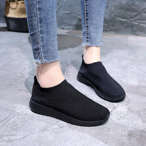 Round-toe fly-knit mesh flat women's shoes