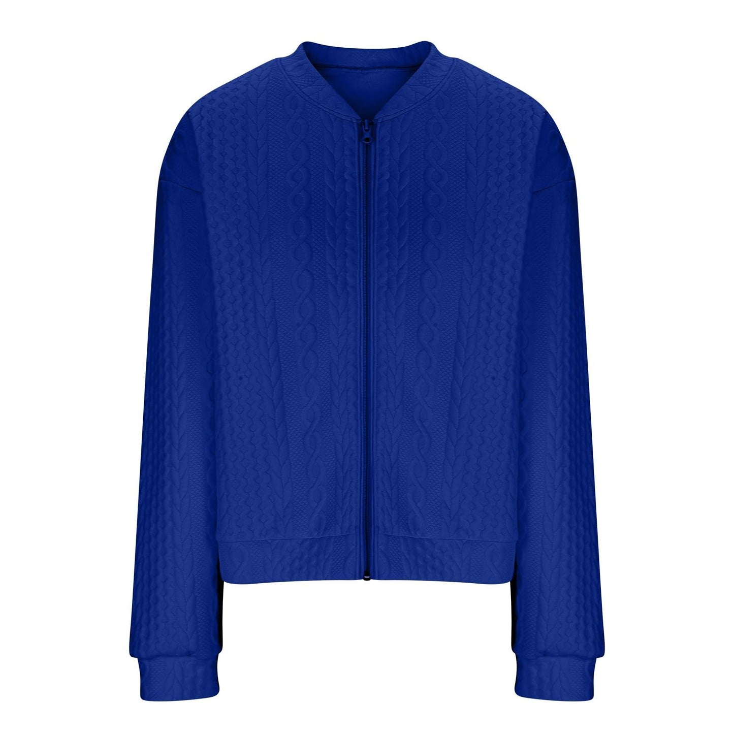 Casual Jacket For Women Fall Winter V-Neck Solid Color Cable Knitted Coat Zipper Long Sleeve Loose Sweatshirt