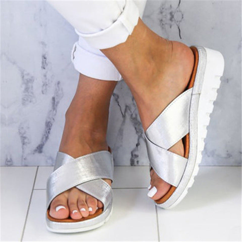 Women's wedge platform open toe slippers