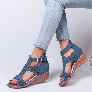 Women's Summer Hollow Wedge Buckle Comfortable Sandals