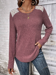 Women's Lace Long Sleeve Shirts Lightweight Fall Casual Crewneck Pullover T Shirt Tops