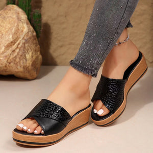 Women Fashion Versatile Fish Mouth Breathable  Heel Thick Sole Slipper