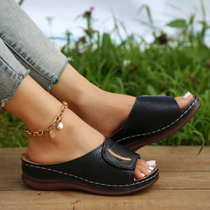 Women's Breathable Casual Solid Color Wedge Slippers with Wide Straps
