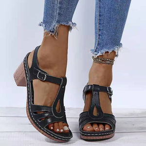 Summer women's metal buckle hollow high-heeled sandals