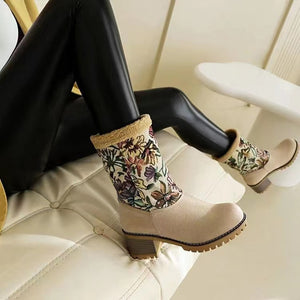 Women's warm thick sole high heel snow boots