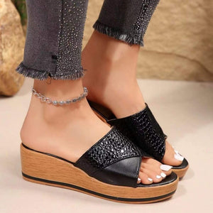 Women Fashion Versatile Fish Mouth Breathable  Heel Thick Sole Slipper