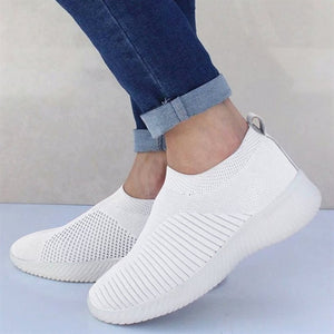 Round-toe fly-knit mesh flat women's shoes