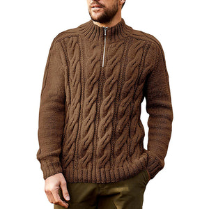 Men's Half Zip Neck Pullover Solid Color Stand Collar Knitted Jumper