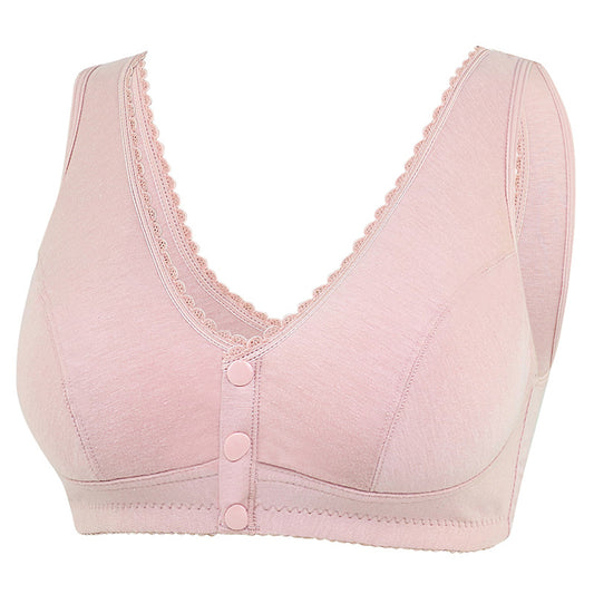 Button Front Lace Trim Soft Cotton Tank Bra
