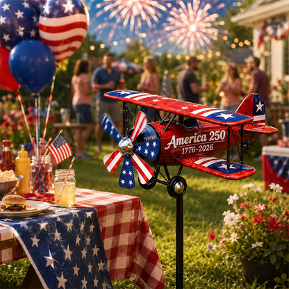 USA 250th Anniversary Biplane Garden Wind Spinner
