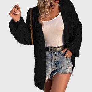 Women's Winter Open Front Sweater Cardigan Chunky Long Bishop Sleeve Ribbed Knit Cardigans