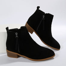 Load image into Gallery viewer, Women&#39;s Fashionable Low-heel Pointed-toe Boots In Brown Color With Double Zipper Design
