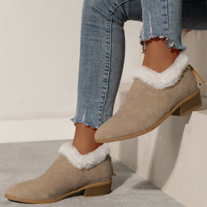 Winter Fashion Thick Heel Short Boots For Women With Plush Lining And Casual Rear Zipper Short Boots