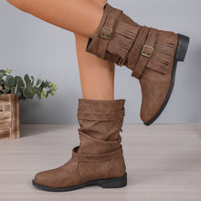 Cargar imagen en el visor de la galería, Women&#39;s Ankle Boots With Buckle Retro Combat Ankle Boots Fall Winter PU Leather Short Boots
