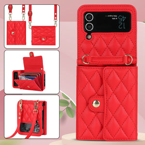 Luxury Leather Card Holder Phone Case With Chain For Samsung Galaxy Z Flip3 Flip4 Flip5 5G