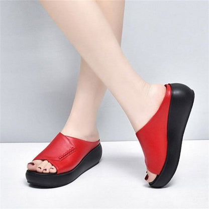 Zapatos de suela blanda realzados de suela gruesa de cuero suave Zapatilla de boca de pez