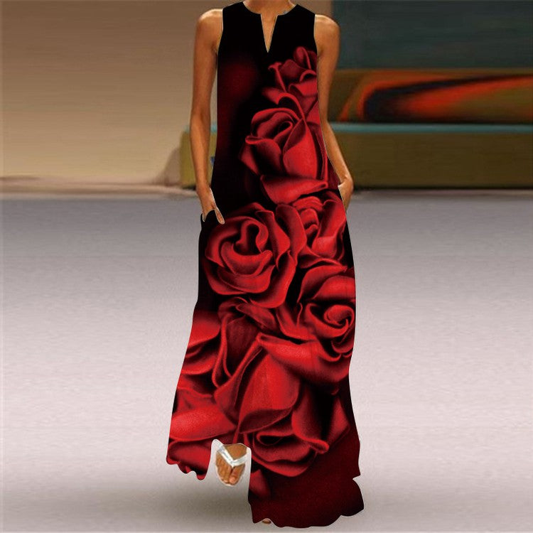 Vestido retro estampado en cuello V