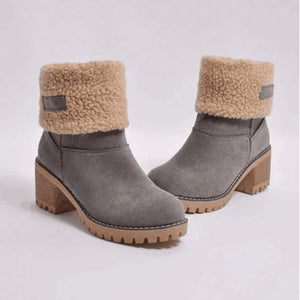 Women's Chunky Heel Round Toe Snow Boots-With zipper