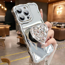 Load image into Gallery viewer, Silver Heart Rhinestone Stand iPhone Case
