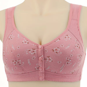 Soft Cotton Unwired Front Button Printed Bra