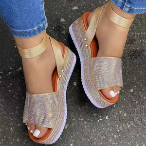 Ladies Rhinestone Buckle Fashion Platform Sandals