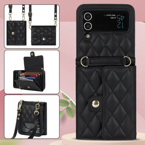 Luxury Leather Card Holder Phone Case With Chain For Samsung Galaxy Z Flip3 Flip4 Flip5 5G