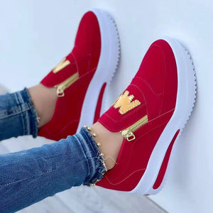 Flat side zipper solid color casual sneakers