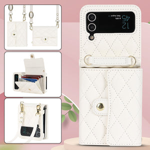 Luxury Leather Card Holder Phone Case With Chain For Samsung Galaxy Z Flip3 Flip4 Flip5 5G