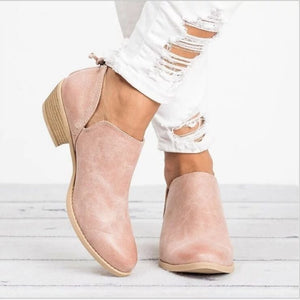 Solid color pointed toe casual back zipper low heel women's shoes