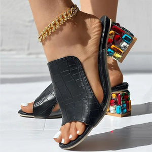 Women Large Sizes Colorful Rhinestone Crystals Heels Peep Toe Sandals