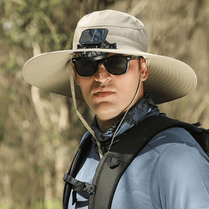 Wide Brim Solar Fan Outdoor Fishing Hat-Solar & USB Charging