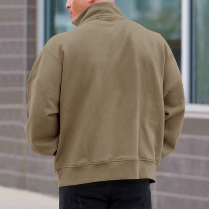 Men's Solid Color Casual Fleece Warm Zipper Stand Sweatshirt