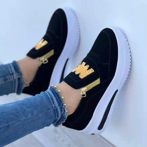 Flat side zipper solid color casual sneakers