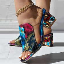 Cargar imagen en el visor de la galería, Women Large Sizes Colorful Rhinestone Crystals Heels Peep Toe Sandals
