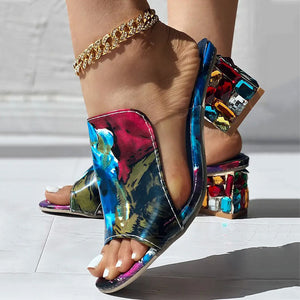Women Large Sizes Colorful Rhinestone Crystals Heels Peep Toe Sandals