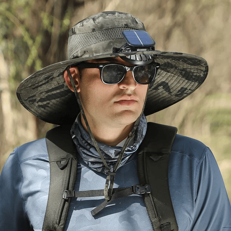 Wide Brim Solar Fan Outdoor Fishing Hat-Solar & USB Charging