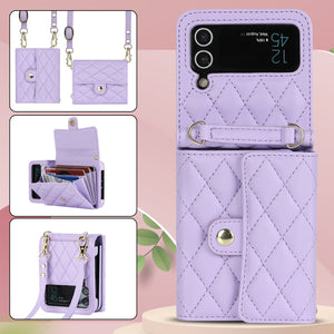 Luxury Leather Card Holder Phone Case With Chain For Samsung Galaxy Z Flip3 Flip4 Flip5 5G