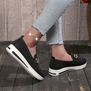 Metal buckle mesh breathable thick heel casual women's shoes