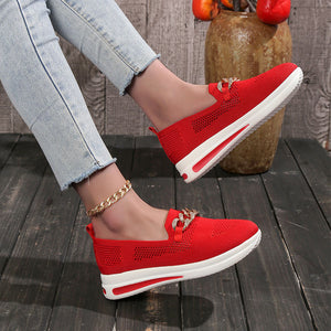 Metal buckle mesh breathable thick heel casual women's shoes