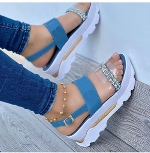 Women's platform sandals with rhinestones
