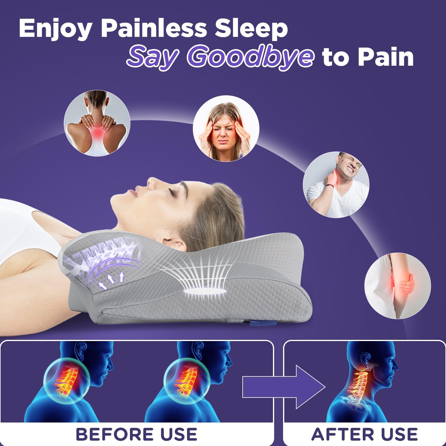 Welnax™ Ergonomic Pillow for Neck and Cervical Spine Support	