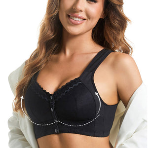 Front-Clasp Soft Cotton Lace Wire-Free Plus Size Bra for Middle-Aged and Elderly