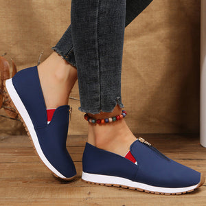 Ladies Front Zipper Pointed Toe Flat Elastic Shoes for Women